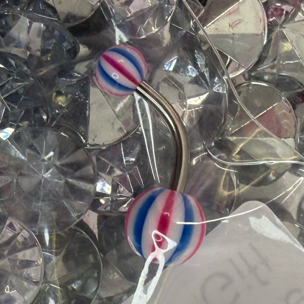 Belly button ring Striped Blue, White & Pink Belly Ring